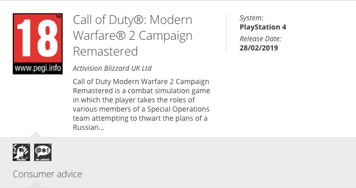 Badan Rating Game Eropa Bocorkan Kehadiran Call Of Duty Modern Warfare 2 Remaster! 