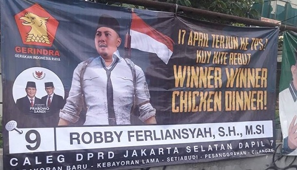 Seorang caleg beri tagline 'winner winner chicken dinner' di spanduk kampanyenya! Gamedaim