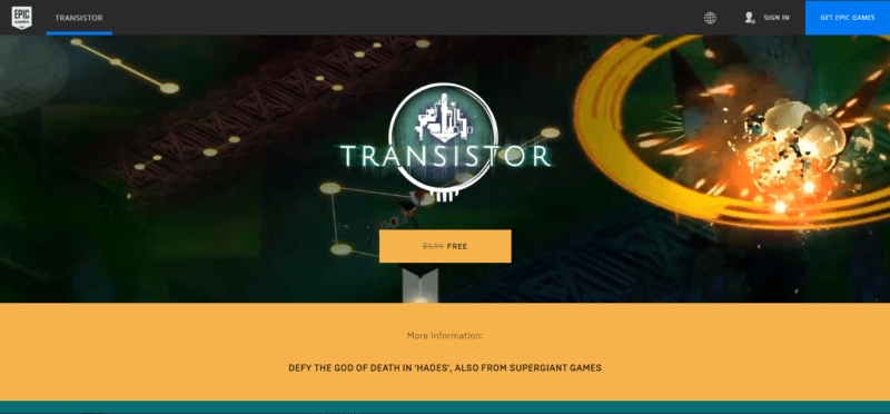 Buruan, game transistor sedang digratiskan sekarang di epic games store!