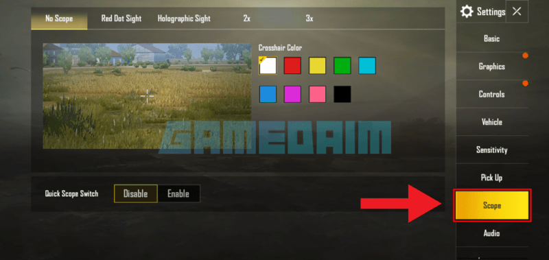 This is How to Change the Crosshair Scope in PUBG Mobile!  Menu Scope