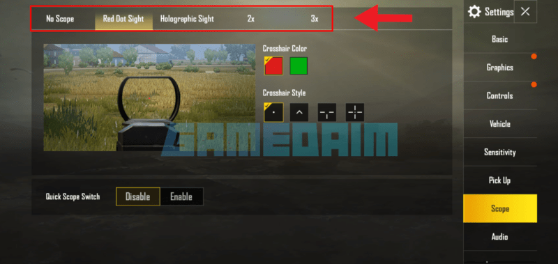 This is How to Change the Crosshair Scope in PUBG Mobile!  Select Scope