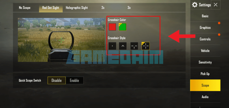 This is How to Change the Crosshair Scope in PUBG Mobile!  Choose Color