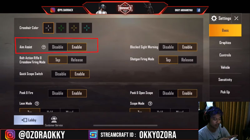 Inilah settingan basic pubg mobile dari okky ozora basic 1