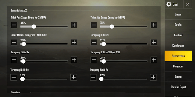 Inilah settingan sensitivitas pubg mobile layar 4 5 inchi ads