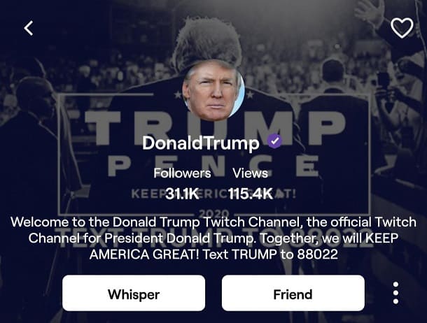 Donald Trump Resmi Bikin Channel Twitch Untuk Kampanye 