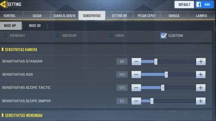Inilah settingan sensitivitas call of duty mobile 2 jari terbaik! Sensitivitas