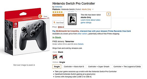 Amazon Beri Rating Khusus Dewasa Untuk Controller Nintendo Switch 
