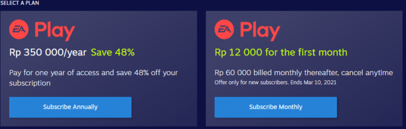 Berlangganan ea play hanya 12 ribu rupiah sekarang untuk bulan pertama!