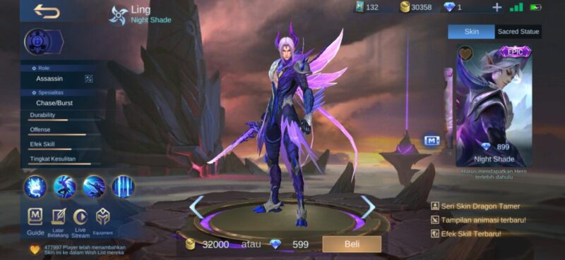 Hero penciduk mobile legends ling