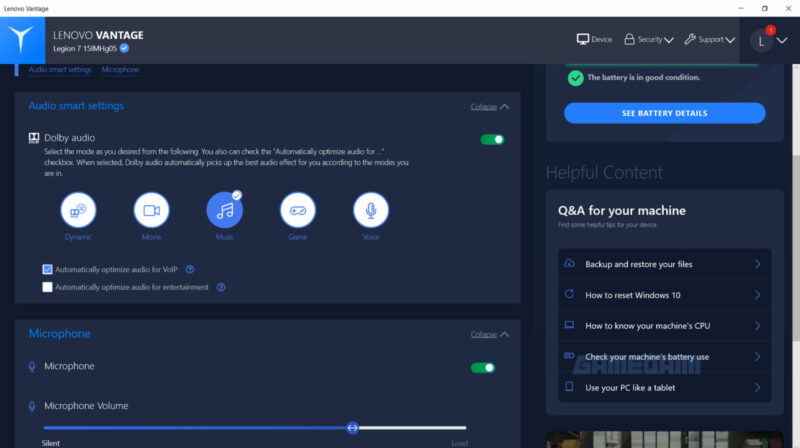 Lenovo legion 7i dolby audio gamedaim review