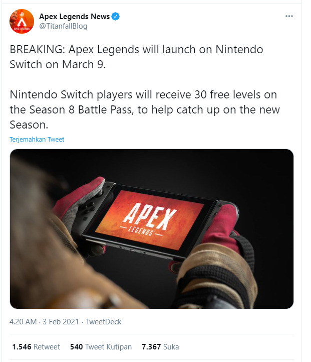 Tanggal Rilis Apex Legends Untuk Nintendo Switch Diumumkan! 