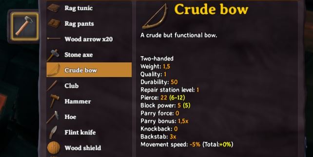 Kegunaan crude bow | valheim