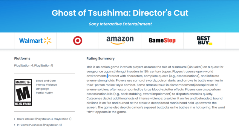 Ghost of Tsushima: Director’s Cut ESRB 