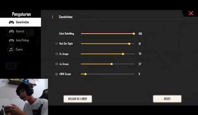 Settingan sensitivitas ff frontal gaming
