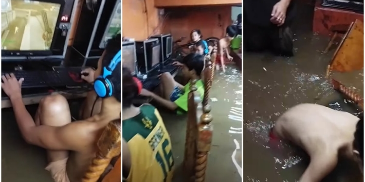 The real gamers remaja ini nekat main warnet meski terjadi banjir dan angin topan