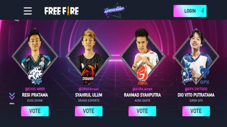 Free Fire Garena Vote, Voting Esport Player Dan Youtuber Favoritmu