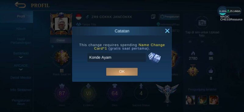 Ganti Nama Di Mobile Legends Tanpa Diamond