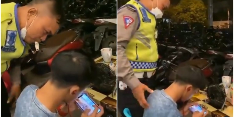 Kocak, seorang pemuda yang cuek tetap main pubg saat ditegur polisi