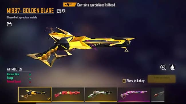 Gun skin m1887 golden glare ff