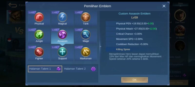 Settingan Emblem Mobile Legends