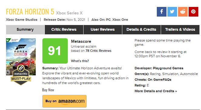  Forza Horizon 5 Tembus 800 Ribu Player Sebelum Perilisan | Metacritic