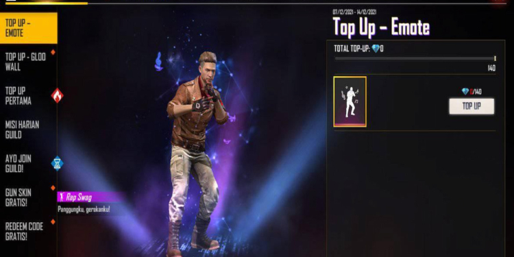 Dapatkan emote rap swag dalam event bonus top up ff