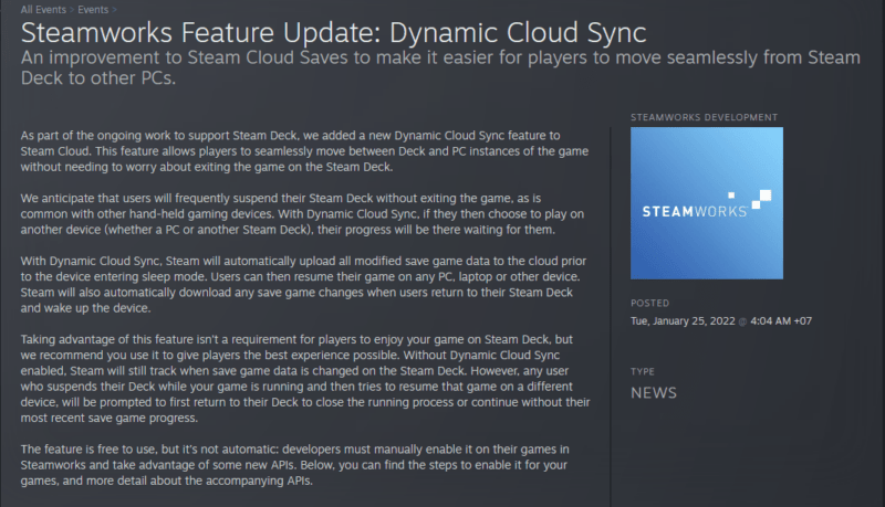 Fitur dynamic cloud sync steam deck, apa fungsinya? | steam