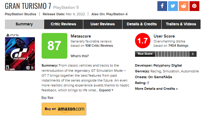 Gran Turismo 7 Kini Dapat Skor 1,7 di Metacritic