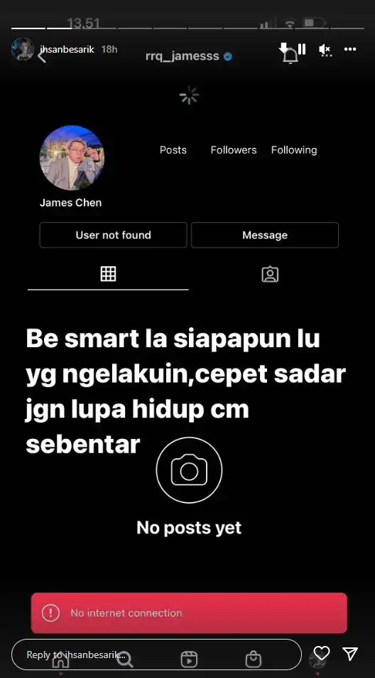 Akun Instagram James Hilang