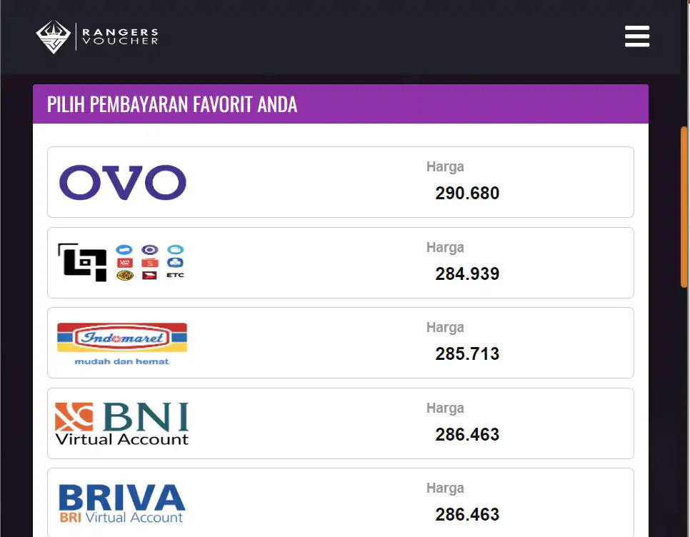 Pilih Pembayaran Hp Rv