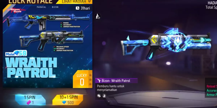 Dapatkan gun skin bizon dan parafal wraith patrol ff dalam event weapon royale