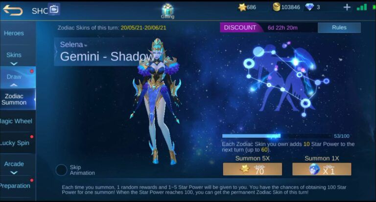 Skin zodiac mobile legends