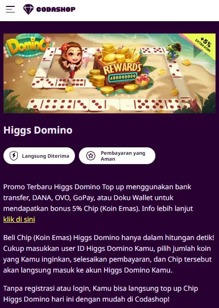 Cara Top Up Higgs Domino Codashop