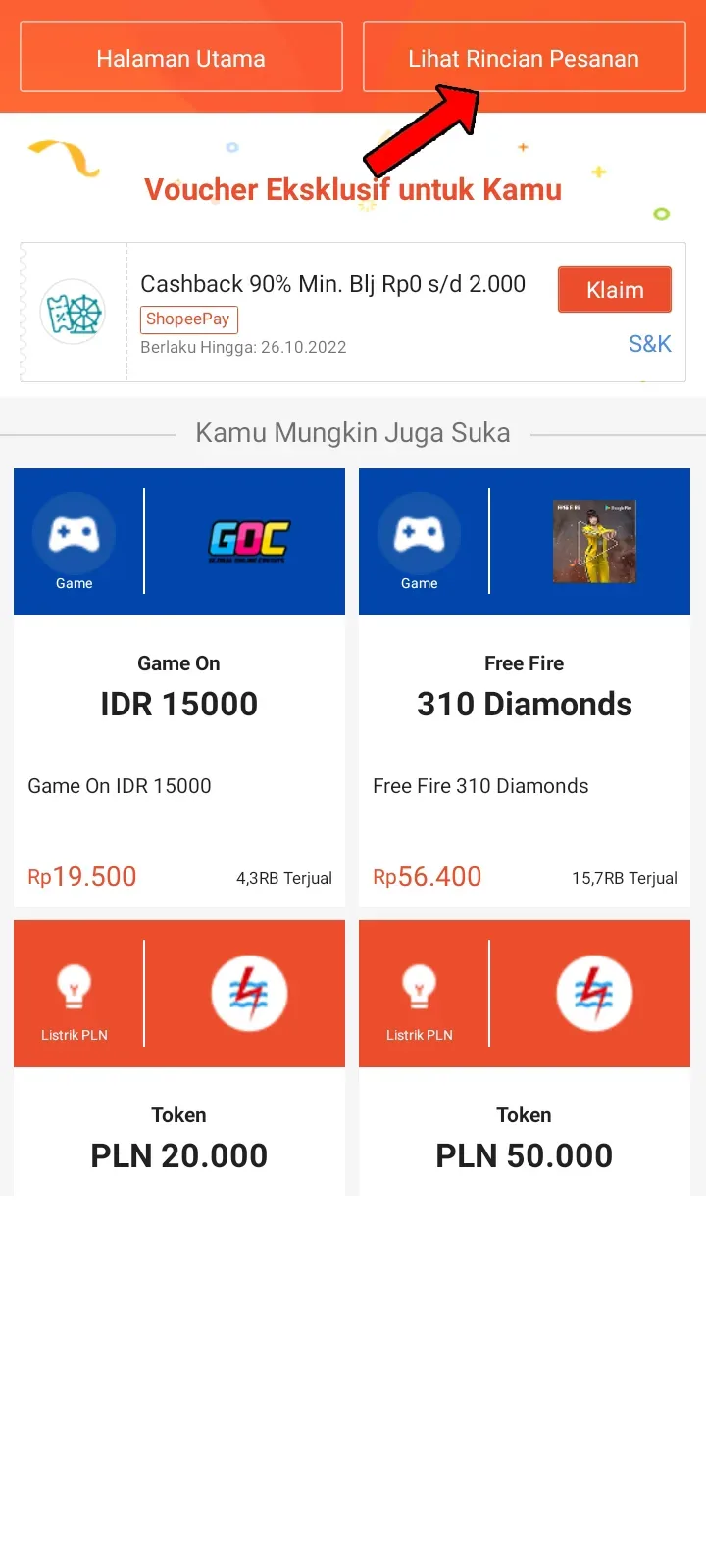 Top up free fire di shopee 10