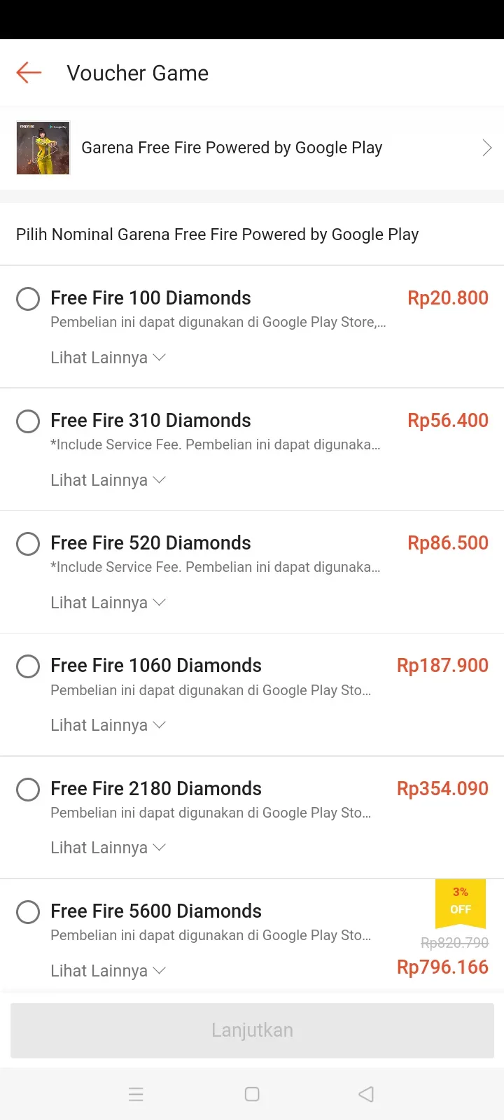 Top up free fire di shopee 5