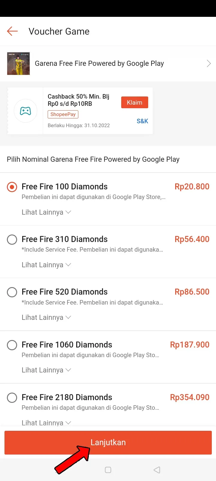 Top up free fire di shopee 6