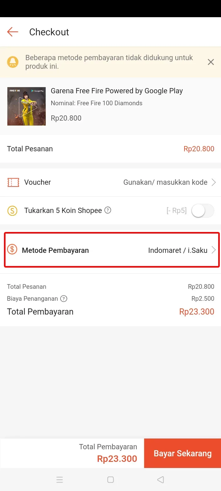 Top up free fire di shopee 7