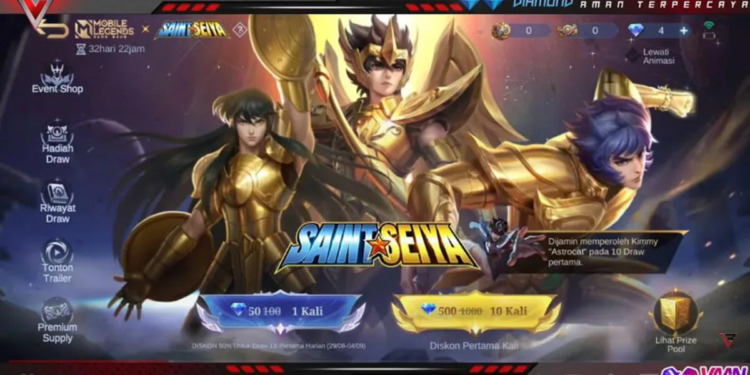 Login hari ini untuk dapatkan skin saint seiya mobile legends gratis