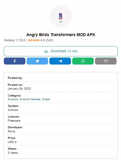 Angry Birds Transformers Mod APK