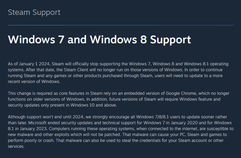 Steam Hentikan Dukungan Windows 7