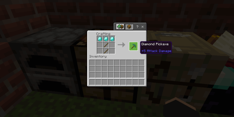 Cara membuat diamond pickaxe di minecraft