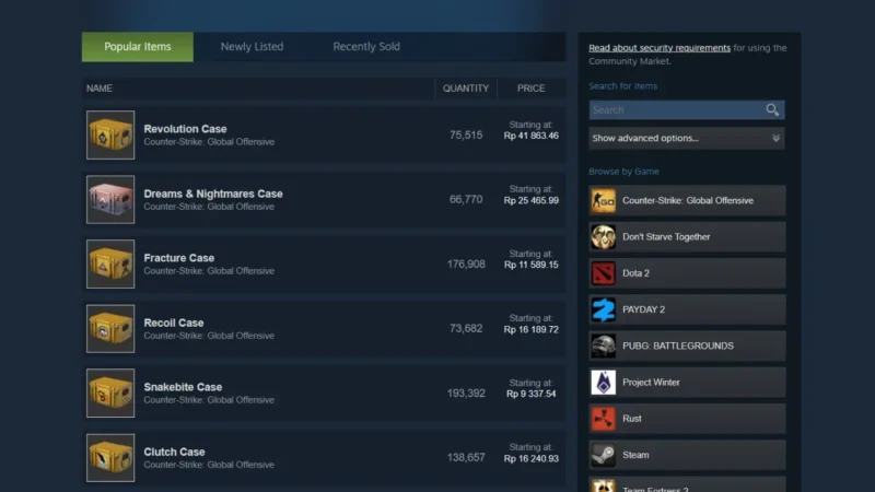 Steam Tunda Penjualan di Community Market Jika Item Dijual dengan "Harga yang Tidak Biasa"