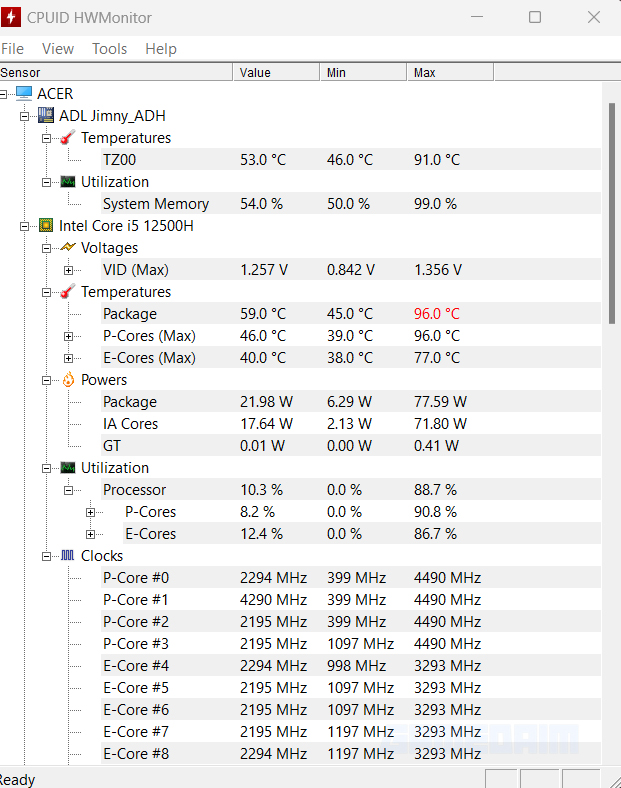 Acer Nitro An515 58 Gamedaim Review Hw Monitor