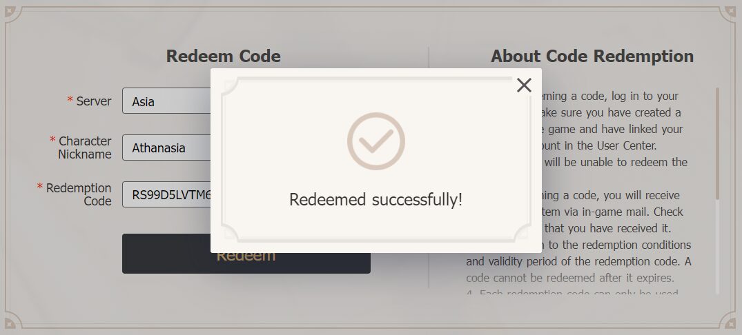 Redeem code 5