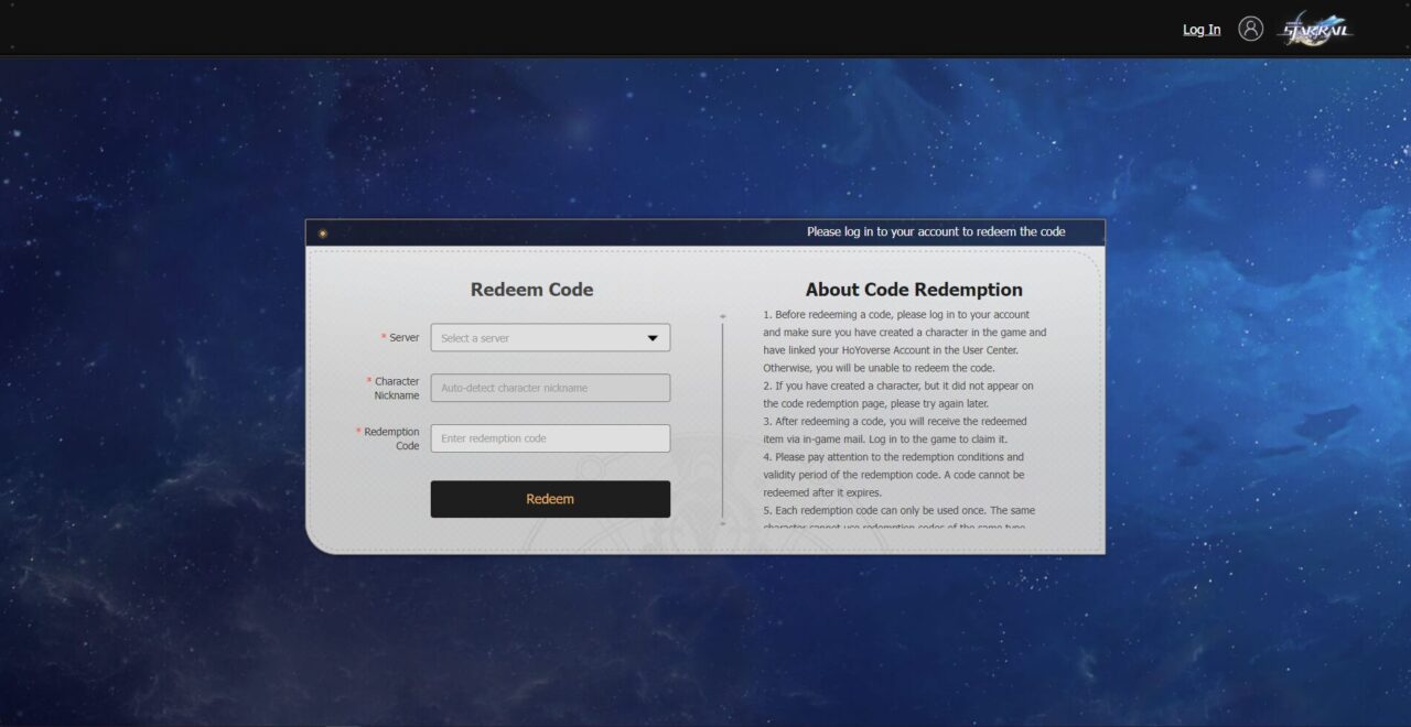 Redeem code