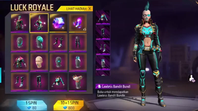 Daftar skin diamond royale free fire ff lawless bandit