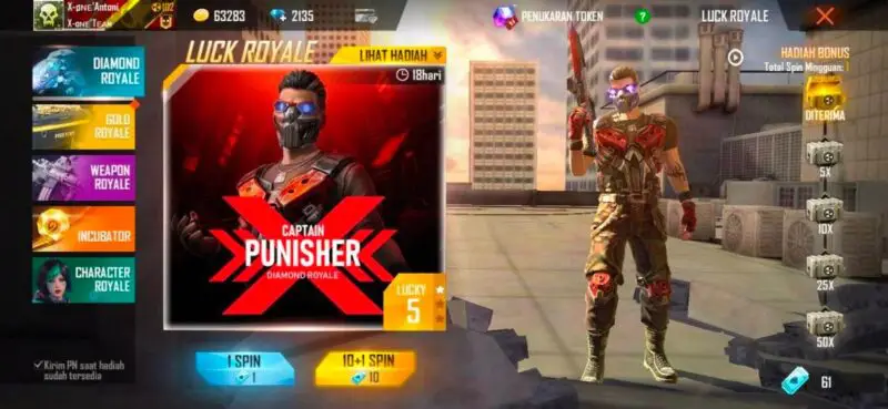 Daftar skin diamond royale free fire ff punisher