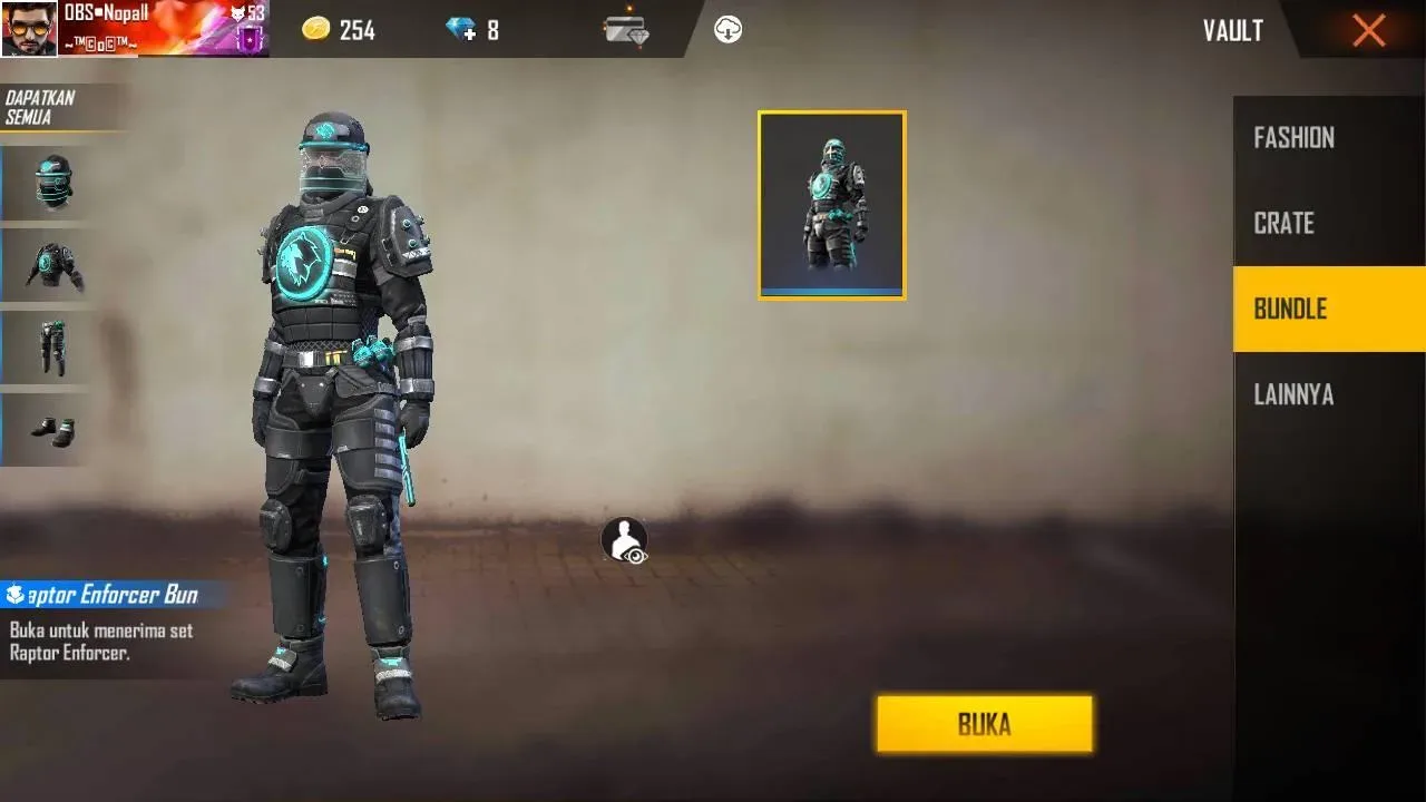 Daftar skin gold royale free fire ff raptor enforcer