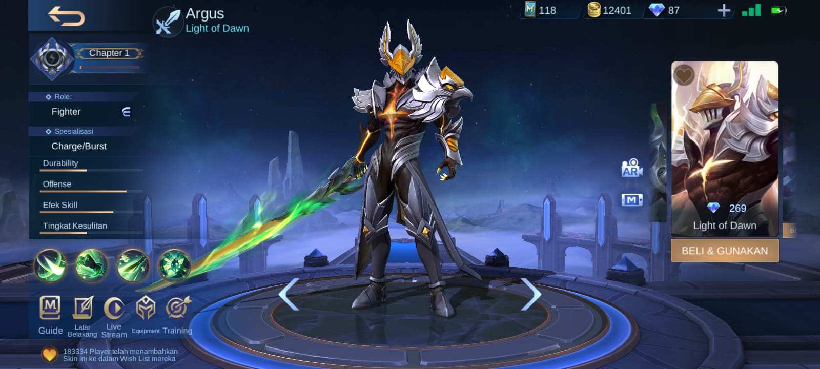 6 Skin Argus Mobile Legends (ML) 6 Light Of Dawn