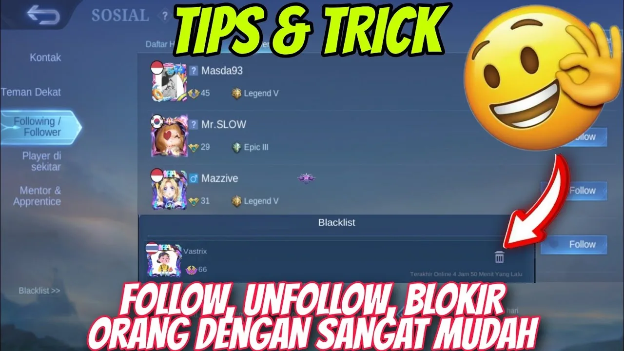 Cara blacklist akun teman atau orang lain mobile legends ml